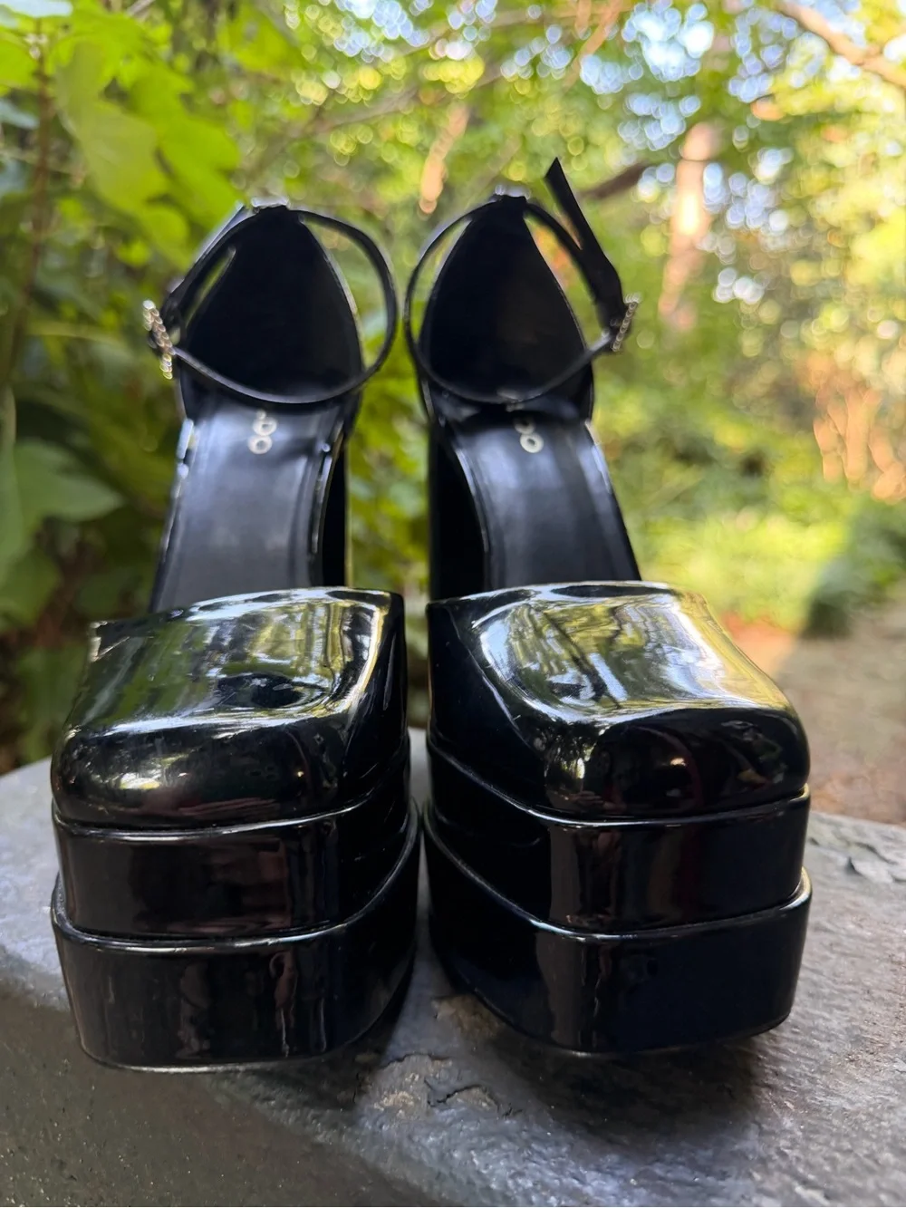 ALDO Black Patent Leather Double Platform Pumps Square Toe 90s Y2K Size 7